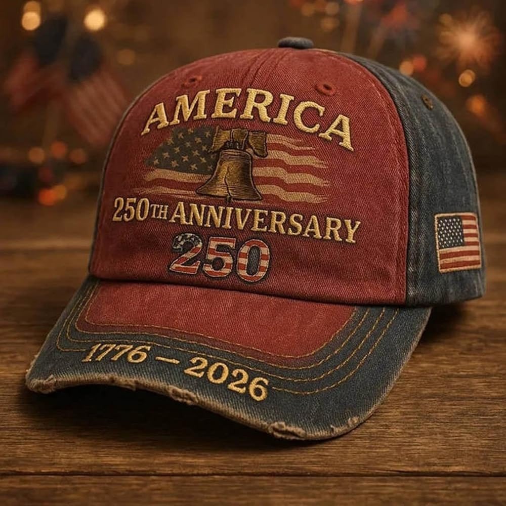 America 250th Anniversary Hat 1776-2026 Patriotic Liberty Bell Distressed Cap
